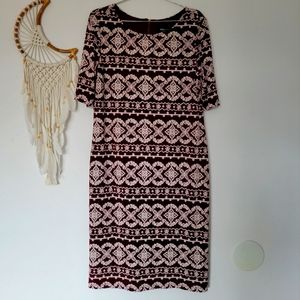 RN Studio (Ronnie Nicole) Burgundy and Lace Print Pencil Dress